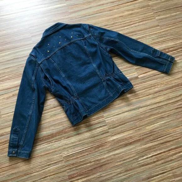 Three Bars Denim Jean Zip Front Jacket Gold Stud Detail Vintage Made in Canada - Picture 9 of 10